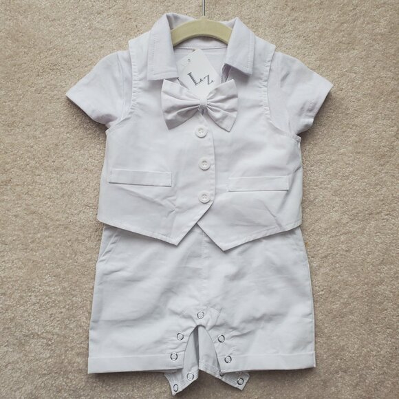 Laurenza's Éden Baptism Christening Off-White Romper Set with Bow-Tie SZ 3-6M - Picture 3 of 14